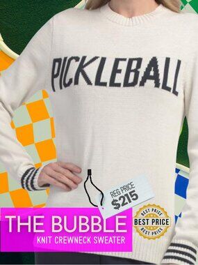 NWT The Bubble Pickleball Knit Crewneck Sweater - White - Size XS